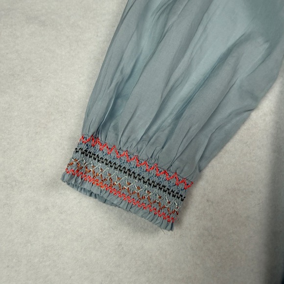 Free People Blue Embroidered Smocked Off Shoulder Tiered Dress Size‎ Small - Picture 8 of 11